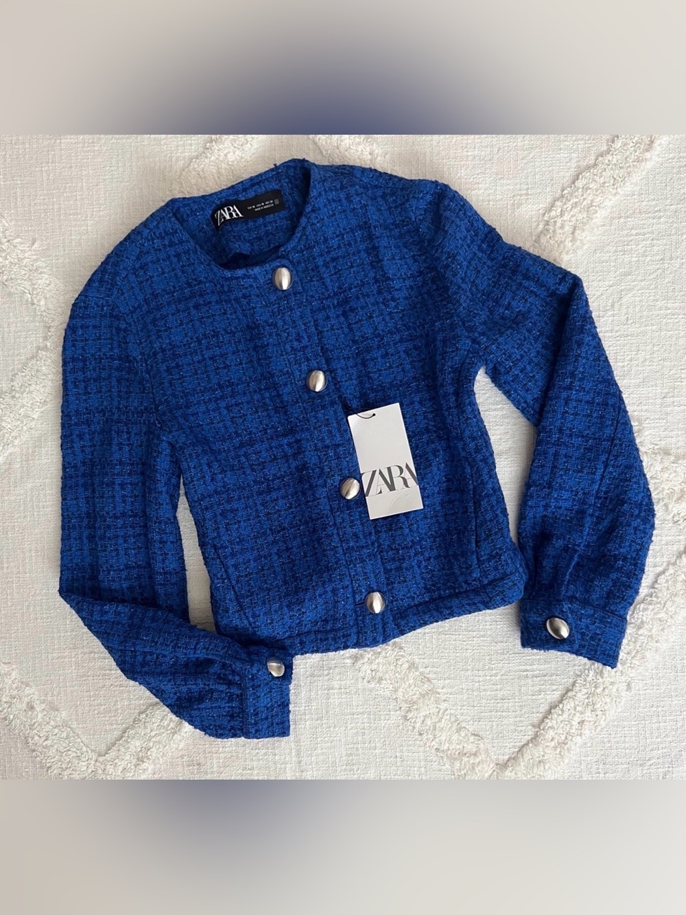 ZARA Royal Blue Tweed Button-Front Jacket